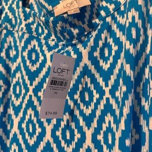 LOFT Blue and White Geometric Blouse